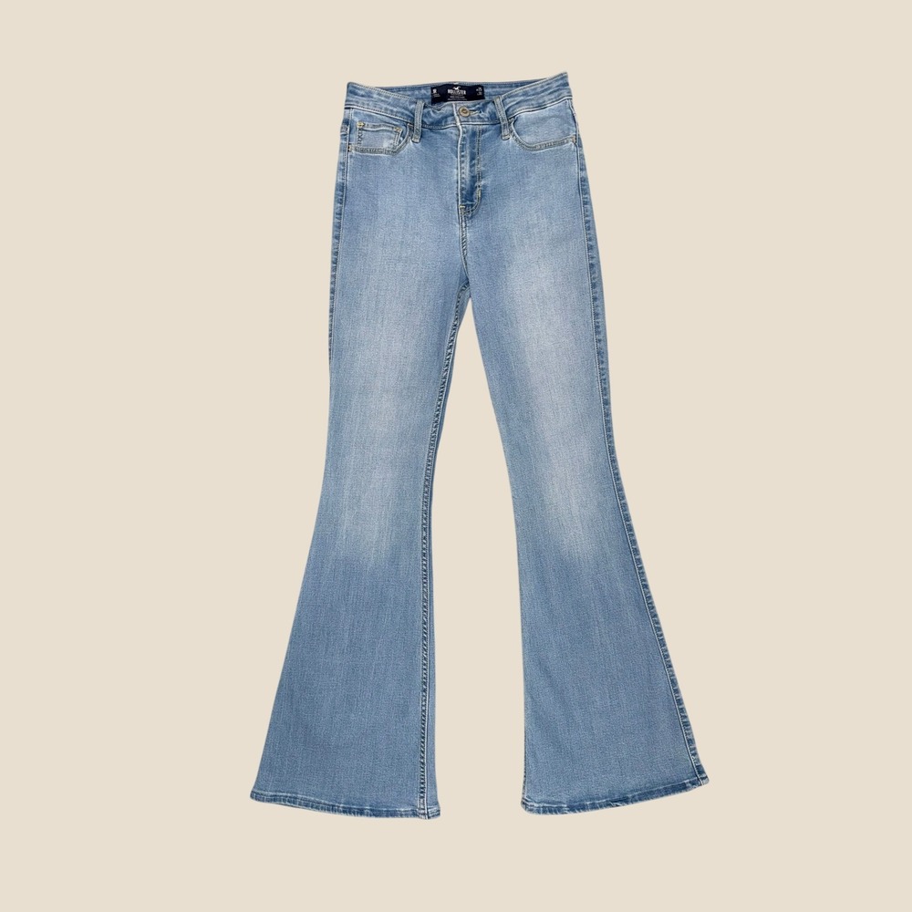 Hollister High Rise Flare Jeans Light Wash Blue Denim W25 L31 1R